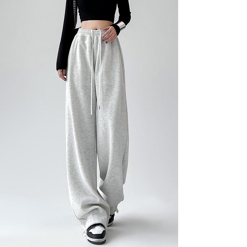 Autumn Winter Straight Thick Women's Sweatpants Loose Drawstring Wide-leg Cotton Long Pants Korean Style Casual High Waist Solid Color Trousers 2397