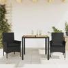 VidaXL Garden Dining Set and Cushions 3 Pcs Black Rattan Acacia, Outdoor Dining Set, Furniture of 3278669