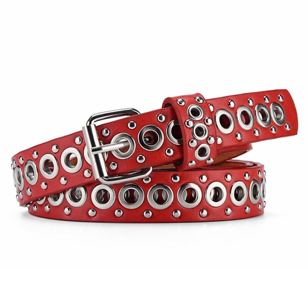 Y2K PU Leather Belt Adjustable Waist Belt Personality Rivet Waistband  Jeans