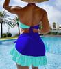 Женские купальники с цветными блоками, с завязками на шее, сексуальное бикини, бразильская пляжная одежда, купальные костюмы
