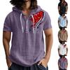 Men'S Casual Short Sleeved Hooded Top Buttoned Open Neck T-Shirt