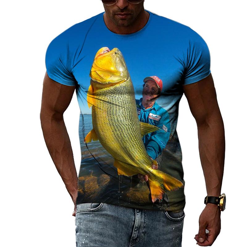 Футболка с 3D принтом для рыбалки, летняя мужская уличная крутая одежда с круглым вырезом, повседневные красивые топы с короткими рукавами в стиле хип-хоп