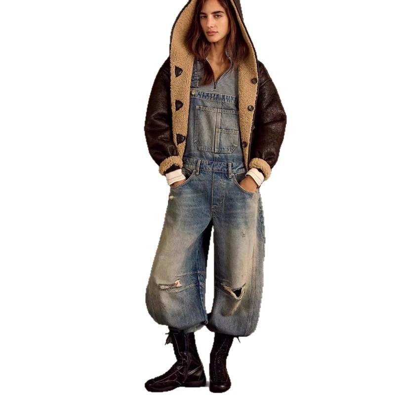 Womens Loose Fit Denim Overalls Casual Straight Leg Jeans Everyday Wear