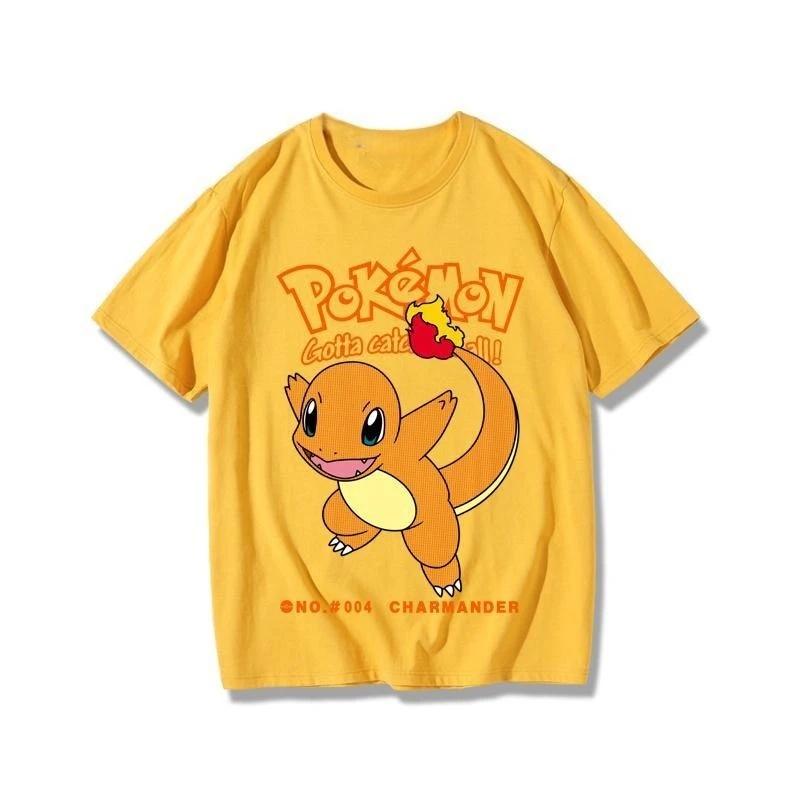 Adult and Childrens Pokémon Cartoon Multistyle Pure Cotton Short Sleeves Loose Casual Couple Tshirts