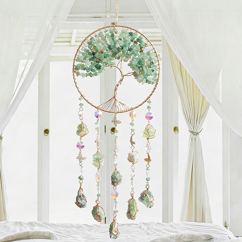 Hand-Woven Wind Chimes Life Tree Dream Crystal Wind Chime Crystal Stone Room Decoration Engraving Christmas