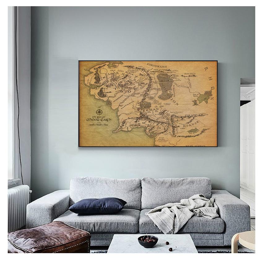 Карта города Харад, настенный художественный постер, винтажная карта, настенные холсты, картины для гостиной, домашнего декора, банму, Средиземье, ретро, ​​рядом