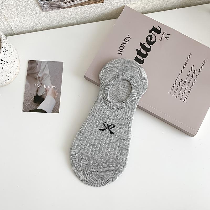 Невидимые носки-лодочки, универсальные простые носки с бантом, женские летние тонкие носки с неглубоким носком