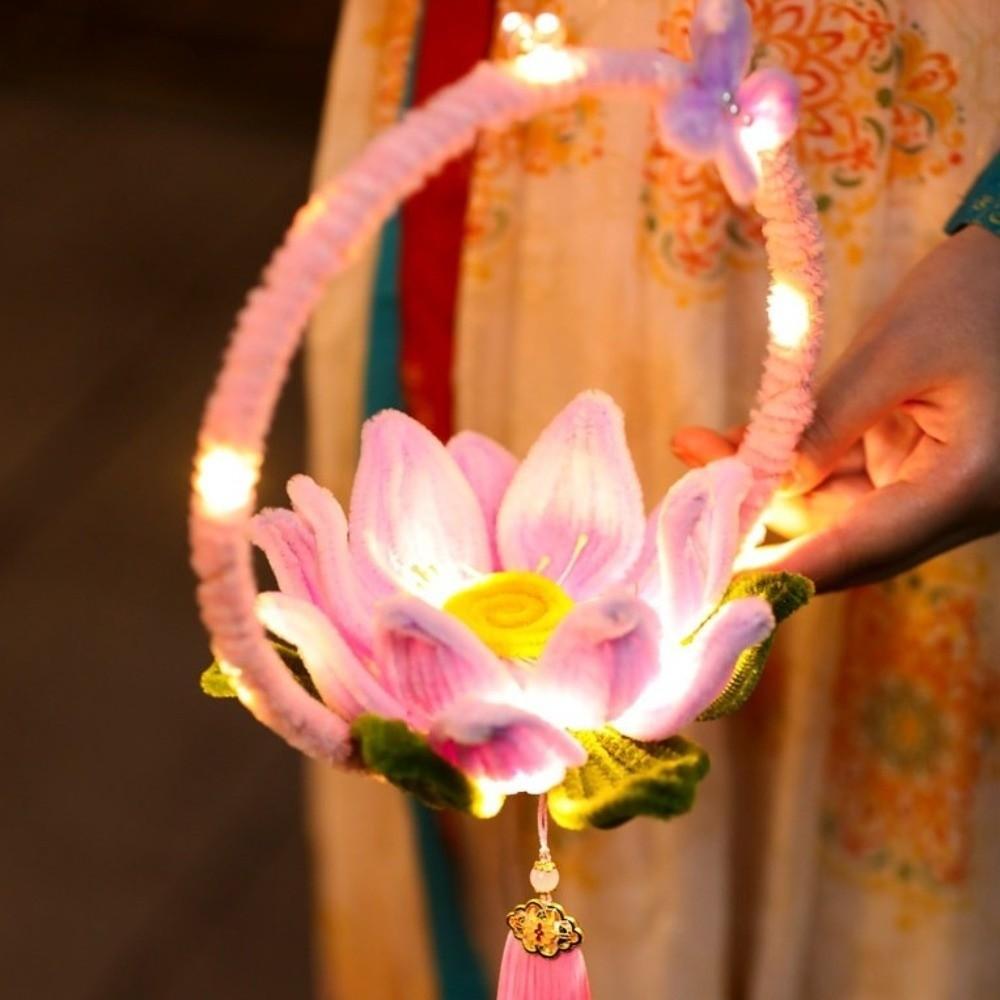3D Twisted Stick Lotus Flower Lantern Luminous Handheld Lantern Traditional Decor