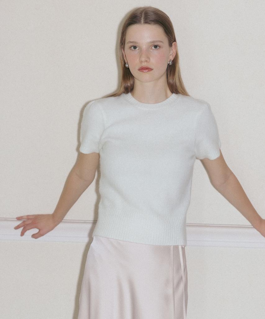 TTUDEMENT Angora Half Sleeve Pullover Cream