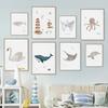 Custom Name Whale Octopus Turtle Swan Sea Animal Nursery Wall Art Canvas Painting Poster And Prints Picture Baby Kids Room Decor