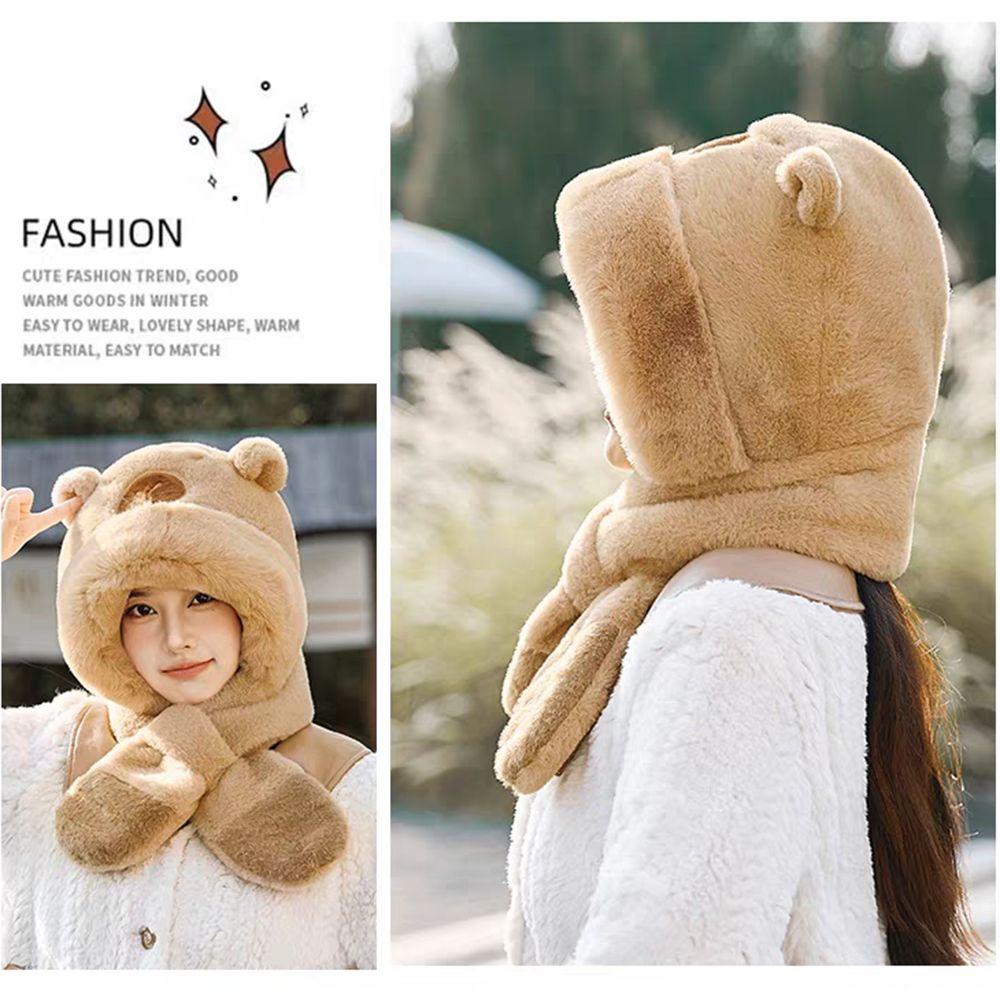 Soft Plush Winter Integrated Cap Scarf Thickened Plush Hat Scarf Set Kids Winter Warm Hat Outdoor
