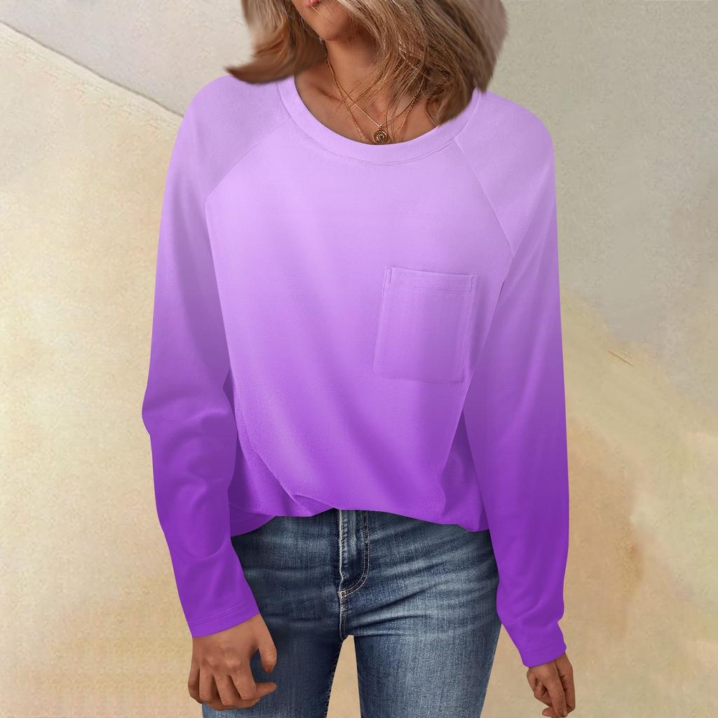 Женский свободный топ с круглым вырезом и градиентным принтом, рукавом реглан, длинным рукавом