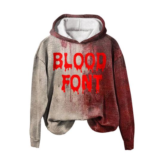 Мужская толстовка с капюшоном на осень-зиму на Хэллоуин с принтом пятен крови, эластичными манжетами, ретро-узором с 3D-буквами, толстая, градиентного цвета, с капюшоном, свободная, сохраняет тепло, средней длины