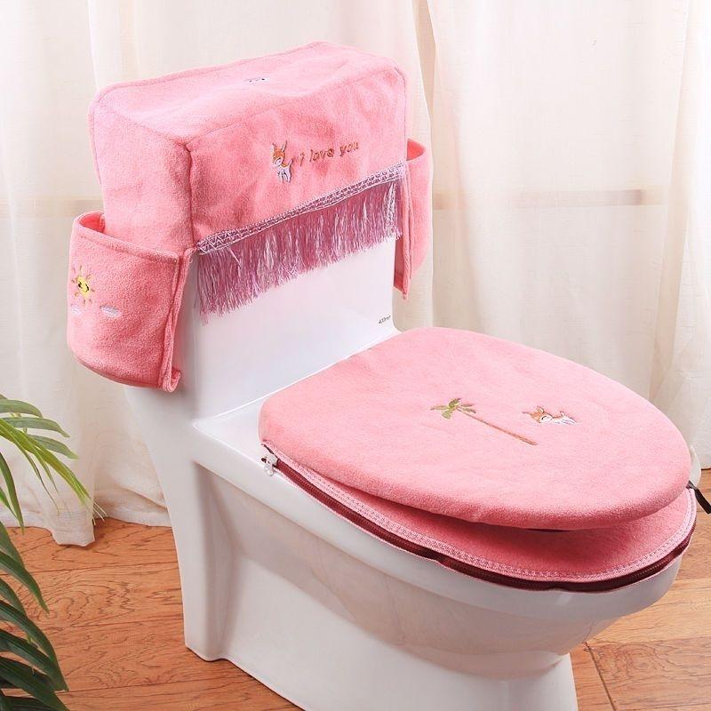 3 Pieces Suit Combination Toilet Seat Cushion Cover Four Seasons Bathroom Soft Toilet Seat Mat Accessories Bathroom Home