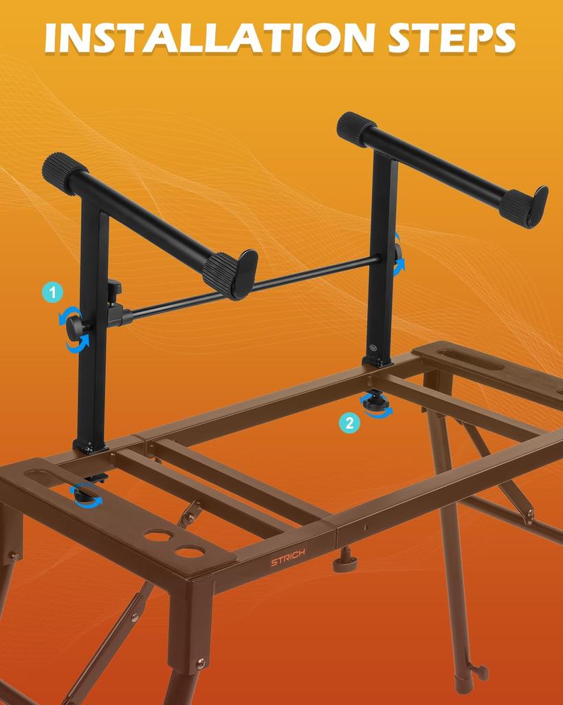 STRICH Keyboard Stand 2 Tier Foldable Adjustable Piano Stand Compatible with Keyboard Electronic Piano Width/Height 54/61/73/76/88