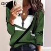 Spring Autumn Women's Shirt Trend Hot Print Zipper Long Sleeve T-shirt