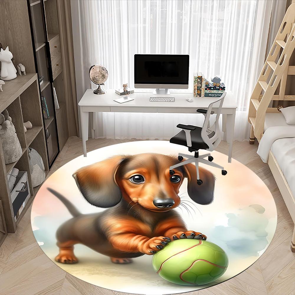 1pc Dachshund Pattern Office Round Rug, Non-slip, Soft and Durable Office Rug for Interior Decoration, Perfect for Office,Decoration yy260204032
