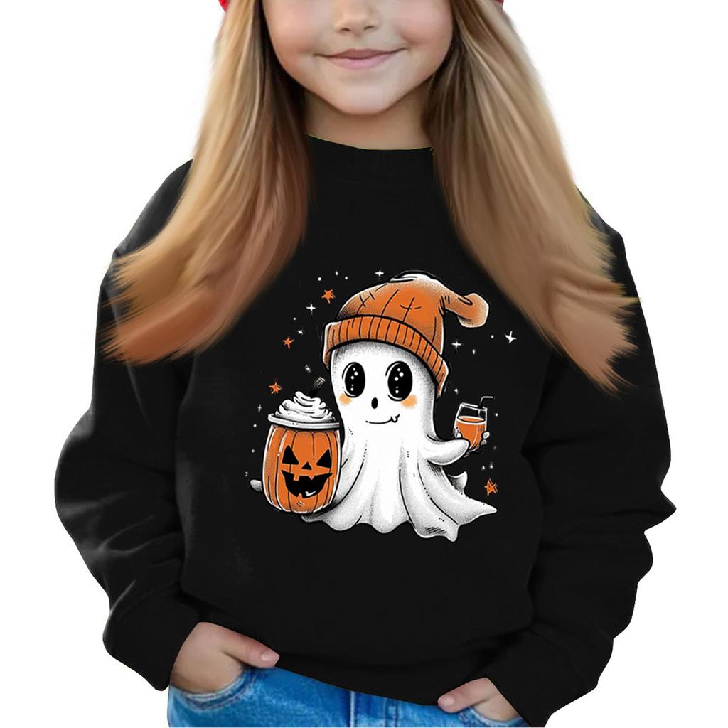 Halloween Day Girls Round Neck Pullovers For Kids Printed Baby Tops