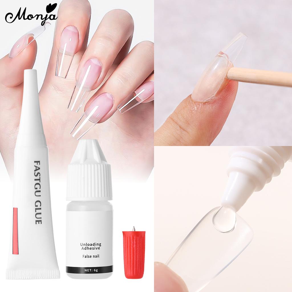 monja Быстросохнущий клей для ногтей для накладных ногтей, клей для наращивания, средство для удаления страз, отмачиваемый маникюр, набор инструментов «сделай сам»