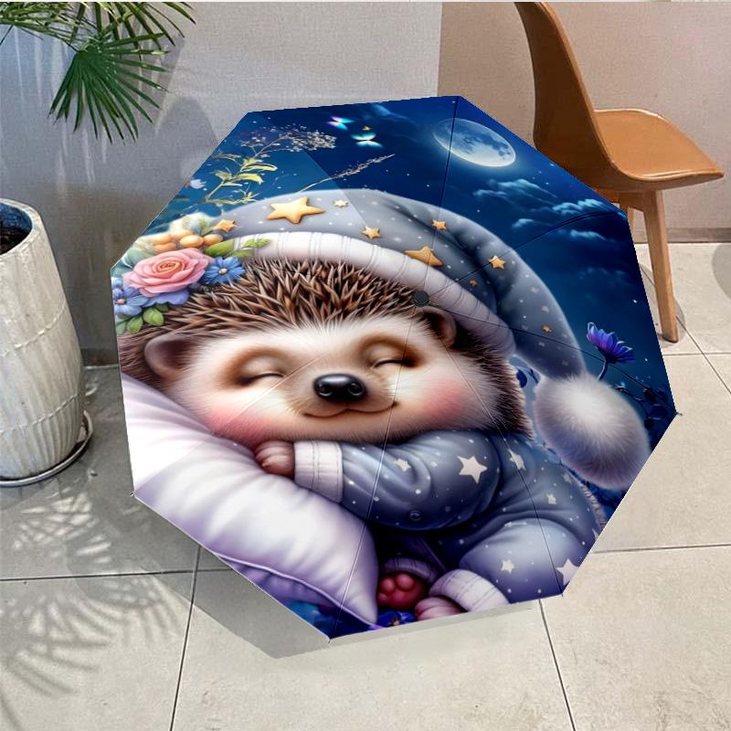 Sleepy Hedgehog Dreams Umbrella Folding umbrella, automatic umbrella 8-Frame for Travel, camping Use Gift for Halloween Christmas