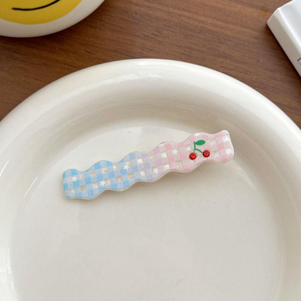 Шахматная фруктовая челка клипса Простые заколки для макияжа Креативная заколка для волос Вишня Женская