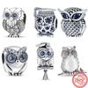 Original Design 925 Sterling Silver Owl Style Pavé Shiny Beads Fit Charms Bracelet Necklace Fashion Jewelry Making