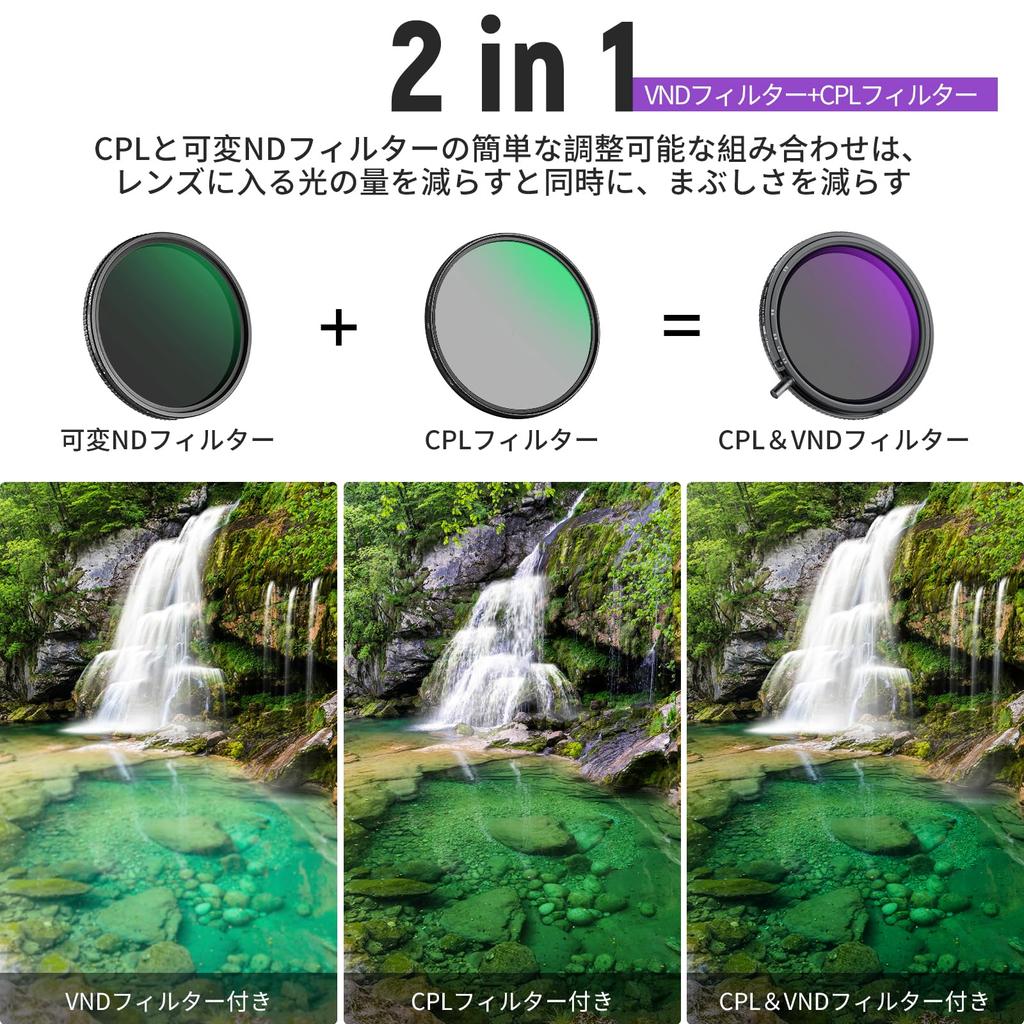 NEEWER 72mm True Color Variable and CPL Filter 2in1 Adjustable Neutral Density and Circular Polarizing Filter HD Optical Alloy Frame ND2-32