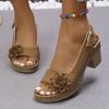 Fashion Fashion Flower Decor Square Heel Sandals Women Hollow Out Breathable Slingback Sandals Woman Summer Comfort Casual Beach Shoes