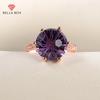 Six Prong Amethyst Ring Purple Stone Prong Rose Gold Color Women Wedding Engagement Finger Resizable Rings