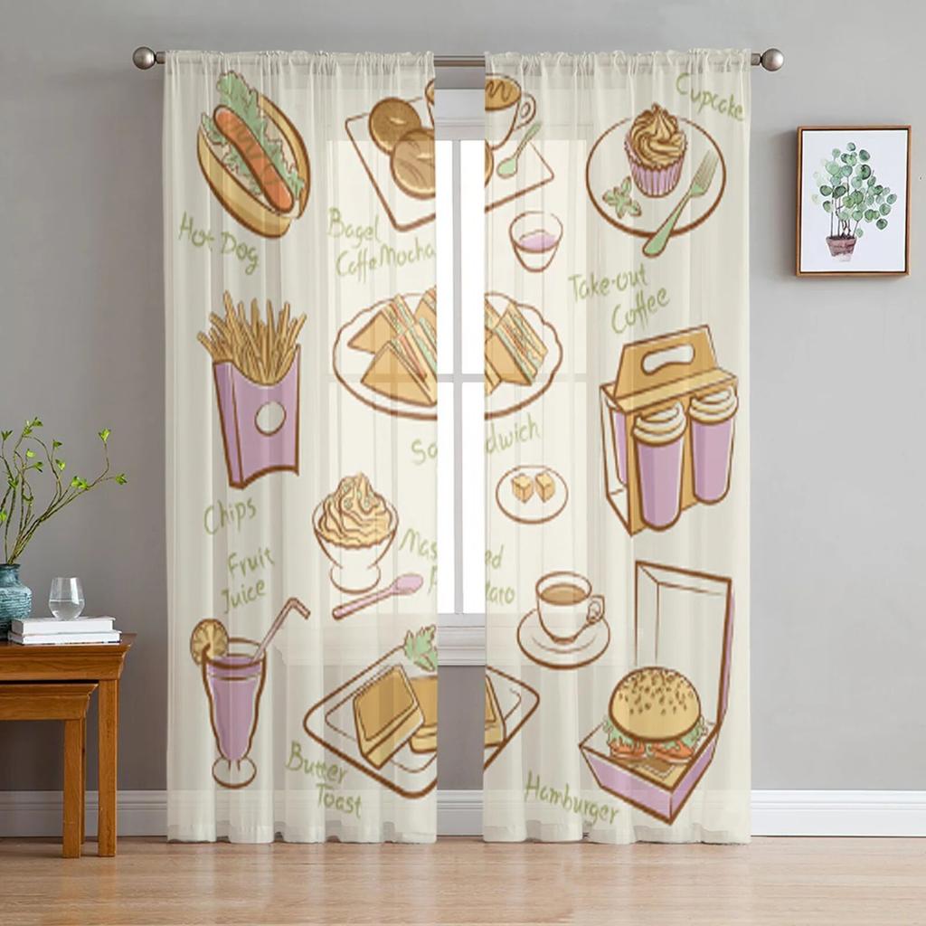 Десерт, торт, хлеб, современные тюлевые шторы для гостиной, спальни, дома, кухни, окна, прозрачные шторы