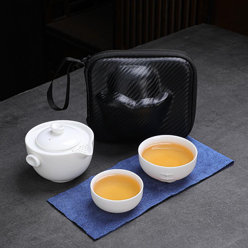 Suet jade porcelain hand-held pot portable outdoor travel tea set New Year's Day company annual meeting business gifts plus