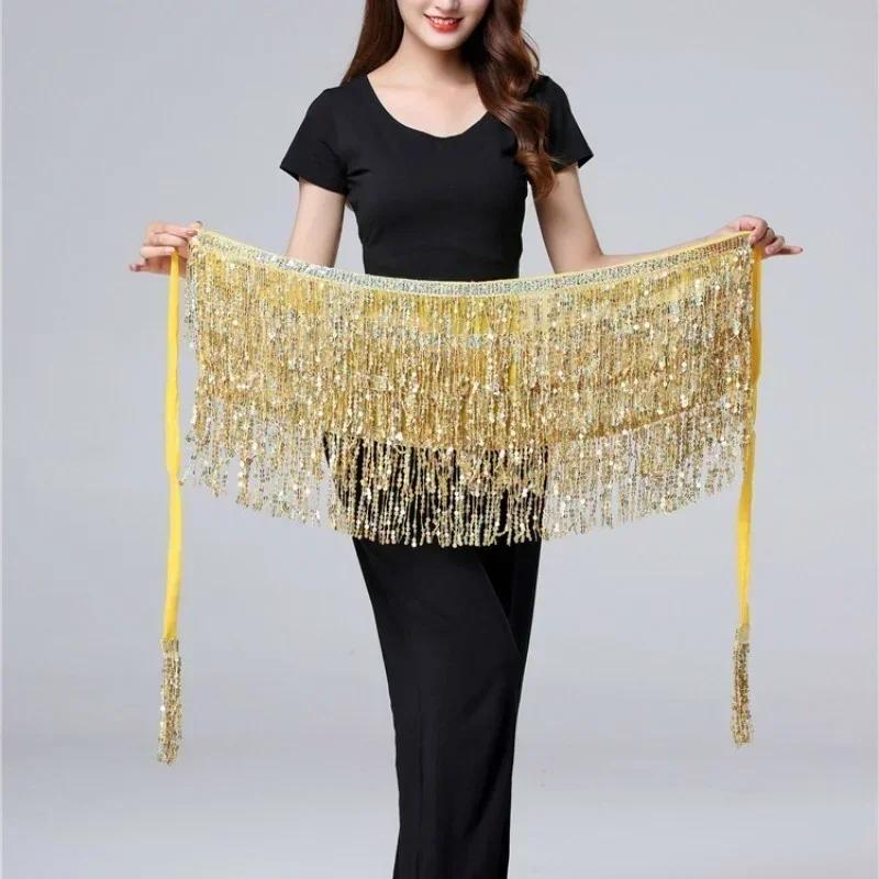 Цепочка на талию для танца живота Новая Блестящая Многослойная с Кисточками Накидка на талию Индийский Танцевальный Выступление Практика Ремень Поясной платок Юбка Поясной платок