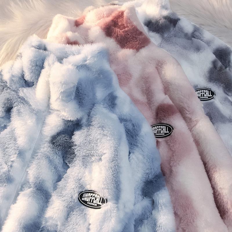 Теплая модная свободная куртка из плотной овечьей шерсти с принтом тай-дай для женщин