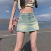 Women's High Waist Retro Denim Skort: A-Line, Anti-Exposure, Small Size