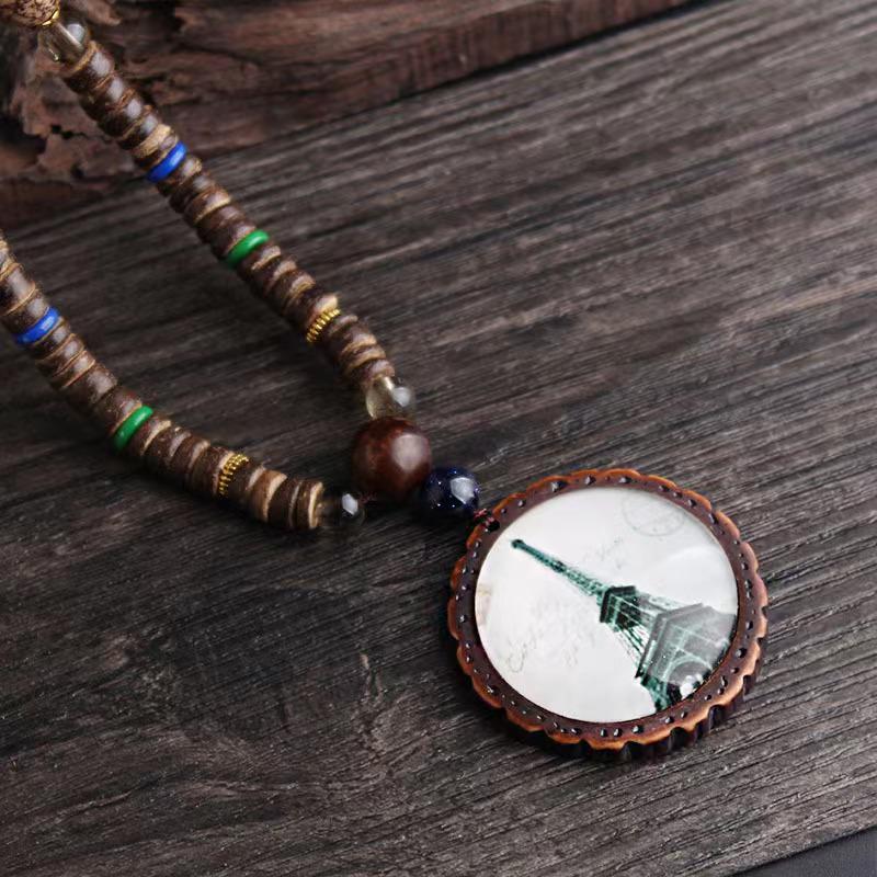 Unisex Tibetan Ethnic Necklace: Versatile, Retro-Style Jewelry with Wooden Accents for Cotton and Linen Outfits