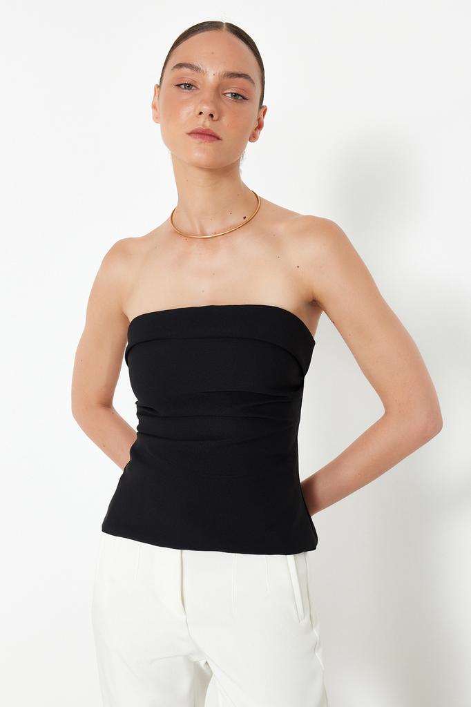 Women Fashion New Blouse Mink Strapless Fitted Woven Blouse