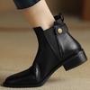 Мода 2024 года, короткие ботинки из натуральной кожи, женские новые зимние ботинки с круглым носком, однотонные, в стиле ретро, женские ботинки