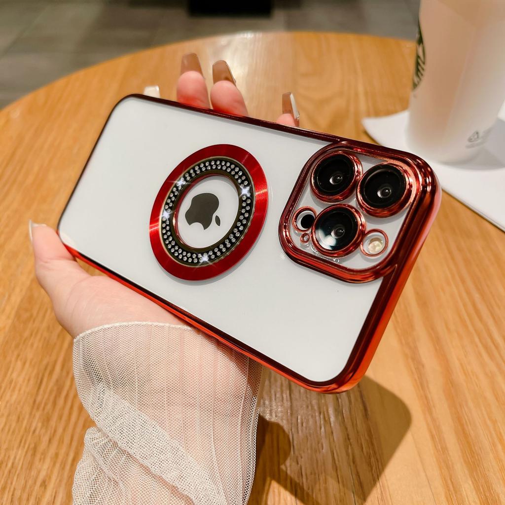 Подходит для iPhone17proMax Инкрустированный бриллиантами и с защитой от протечек Магнитный чехол для телефона Apple 16 Гальванизированный противоударный защитный чехол 15