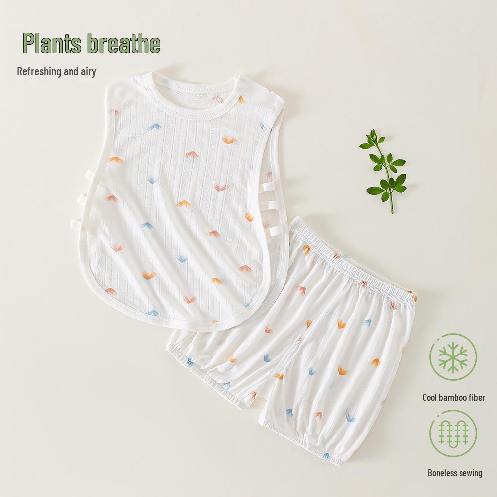 Baby Sleeveless Bamboo Fiber Summer Clothing Set - Breathable Two-Piece for Boys and Girls