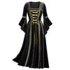 Women's Gothic Punk Long Sleeve Gold Velvet Lace-Up Dress