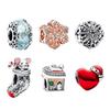 S925 Silver Red Christmas Heart Winter Blue Snowflake Murano Charms Fit Original Bracelet DIY for Women Birthday Gift