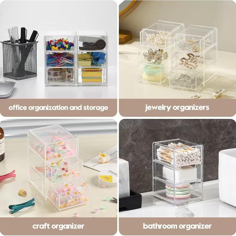3-Tier Clear Acrylic Drawer Storage Box Durable Desktop Organizer for Home Vanity Desk Stationery Storage