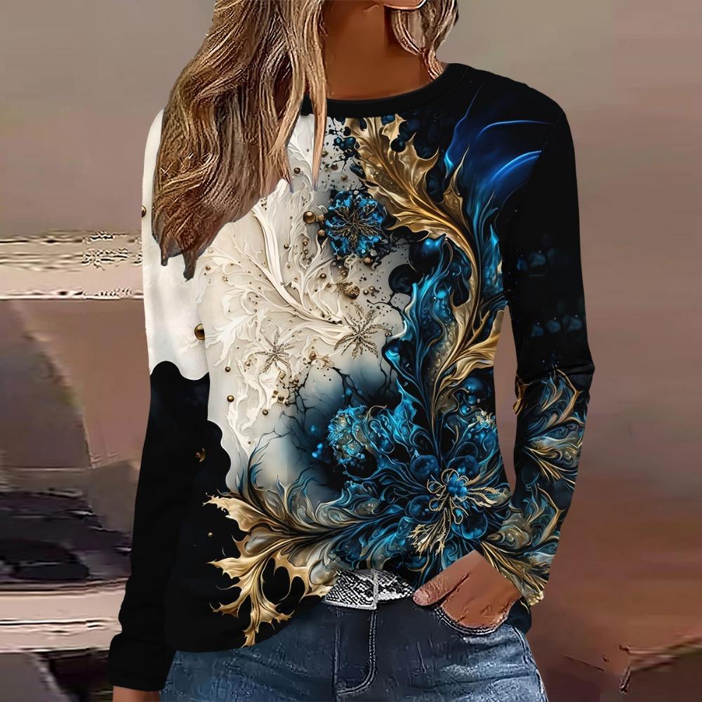 Summer New Fashion Women's Casual Long-sleeved Printed T-shirt Top