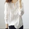 Fashion Women White Blouse Elegant Vintage Lace Embroidery Blouse Lady Tops Cotton Long Sleeve Blusas Loose Casual Clothes 24351