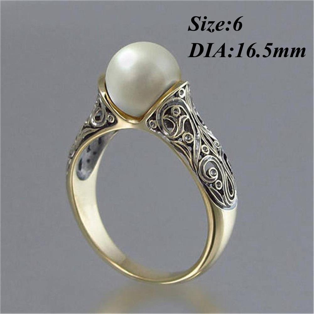 Помолвочное Винтажное Резное Ювелирное Изделие Кольцо из 14-каратного Белого Жемчуга с Позолотой Желтым Золотом