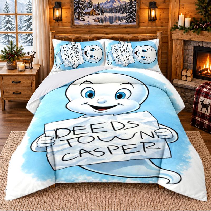 Casper the Friendly Ghost Pattern Bedding 3Pcs Set Bed Sheet And Pillowcases For Indoor Bedroom