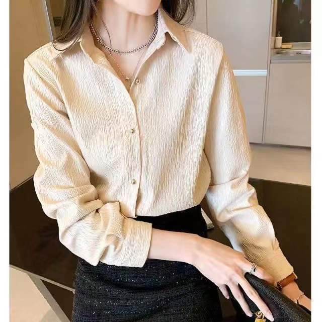 Весна Осень Новая женская однобортная рубашка для поездок на работу Элегантная стильная блузка с воротником-поло в винтажном стиле с длинным рукавом для женщин