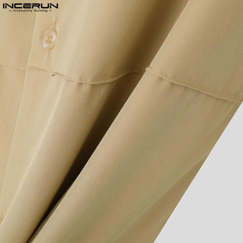 INCERUN Мужские летние рубашки с лацканами и пуговицами, повседневная рабочая одежда, офисные топы