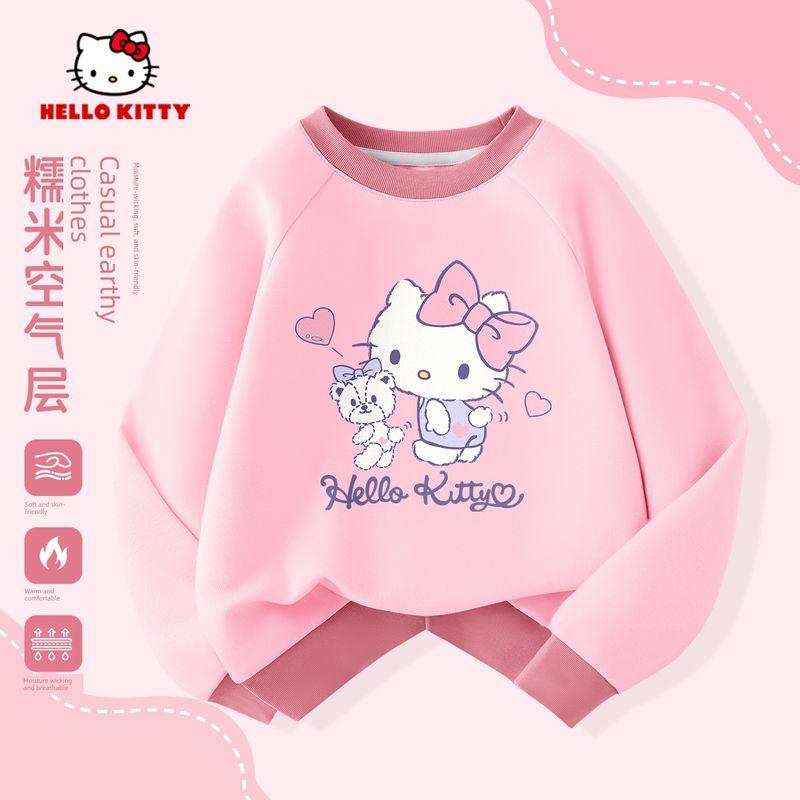 Hello Kitty Girls' Long-Sleeved T-Shirt, Kidsren's Base Layer Shirt, Pink Sweatshirt, Color-Blocked, Stylish Little Girl's Top, Spring