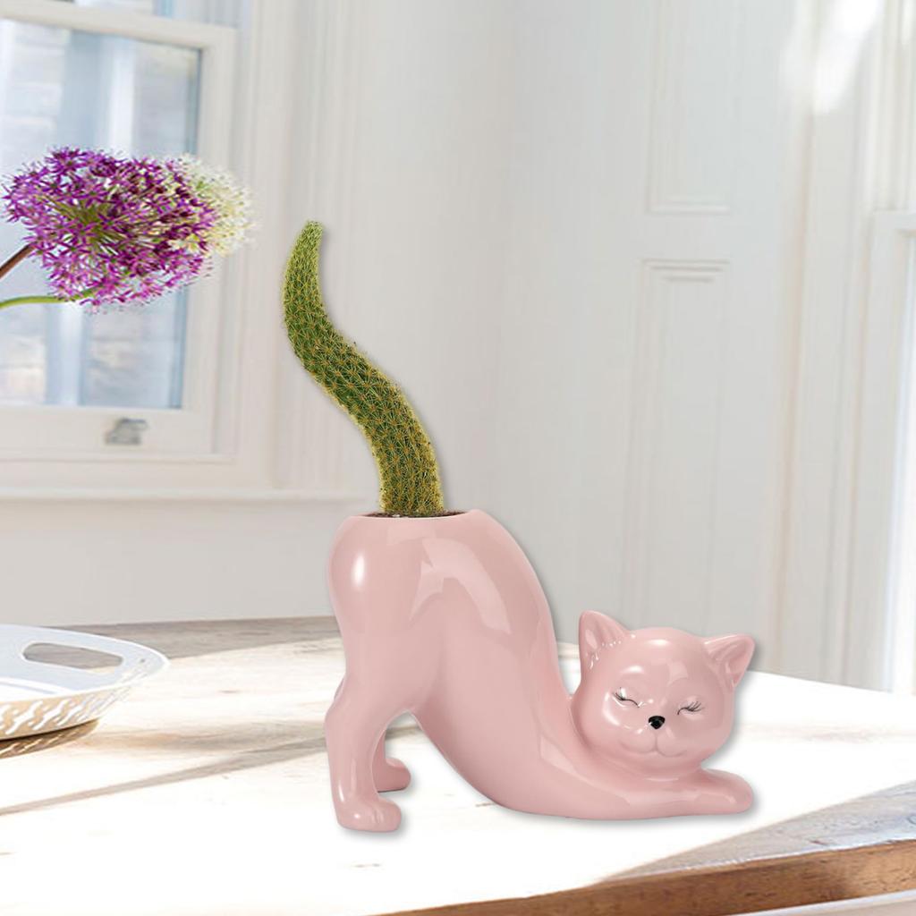 Ceramic Fleshy Plant Pot Cat Planter Plant Flowerpot Ornament for Fleshy Plant Cactuses Container for Home Balcony